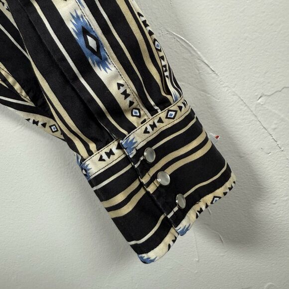 Plains Western Wear Southwest Aztec Pearl Snap Shirt Medium Black Blue VTG - Picture 9 of 14